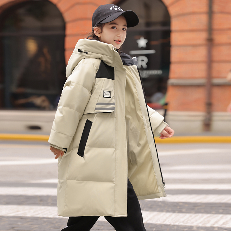 正品巴拉品女童中长款加厚羽绒服