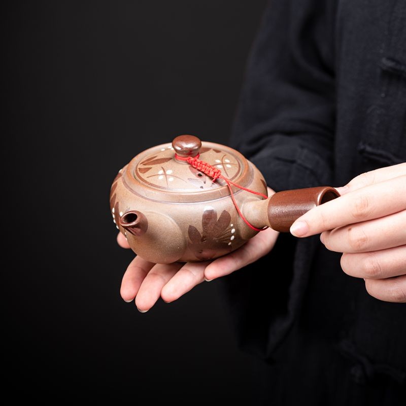 宜兴紫砂壶紫泥单把壶侧把壶日式手把壶好出水闷茶壶防烫单柄壶