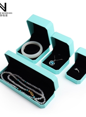 绿色八角翻盖首饰盒充皮纸饰品包装戒指吊坠手镯珠宝礼盒定制LOGO