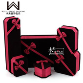 蝴蝶结老款 八角绒布盒枣红色首饰项链盒手镯盒吊坠盒戒指盒套装 盒