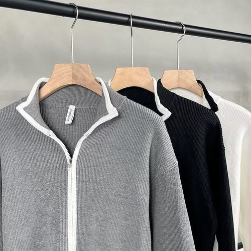 开衫毛衣外套男2023春秋季新款轻熟风男装拉链针织衫男士外穿上衣