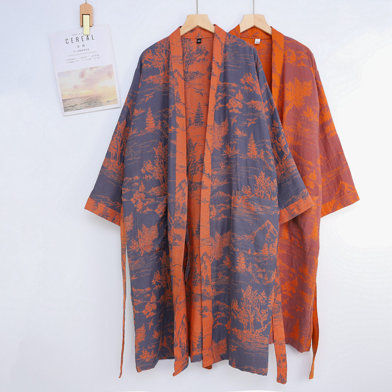 春秋情侣高端色织纯棉双层纱布睡袍男中长款国风开衫和风浴衣浴袍,女士内衣/男士内衣/家居服,睡袍/浴袍,淘宝优惠券,粉丝福利购,淘宝优惠卷