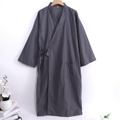 夏季单层棉布日式和服浴衣男中长款开衫系带大码加肥