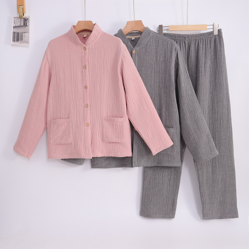 春秋无印包边无侧缝纯棉四层纱布睡衣女立领全棉开衫男大码加肥,女士内衣/男士内衣/家居服,睡衣/家居服套装,淘宝优惠券,粉丝福利购,淘宝优惠卷