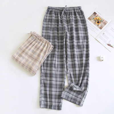 秋冬纯棉磨毛绒布睡裤男直筒全棉家居裤格子大码加肥吸汗透气