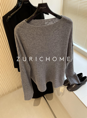 ZURICH HOME 2025秋冬新款 糯软舒适 洋气圆领灰色羊绒针织衫上衣