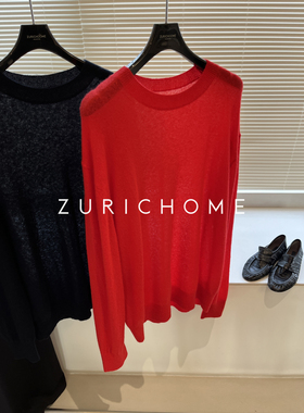 孤ZURICH HOME 洋气大红 裸感舒适 宽松休闲长袖羊毛针织T恤衫