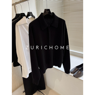 黑色POLO领羊毛V领针织衫 ZURICH 高智休闲庸懒 爱ROW风 上衣 HOME