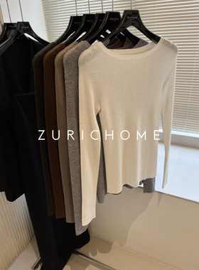 ZURICH HOME 人手一件 8个色 一体成型 高弹修身圆领丝羊绒针织衫