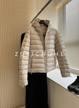 ZURICH HOME简约百搭轻盈保暖 休闲立领连帽短款白鹅绒排骨羽绒服