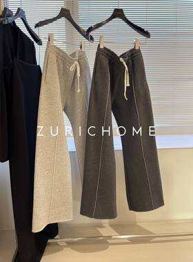 孤ZURICH HOME 庸懒自由 保暖舒适 自由卷边保暖加绒抽绳休闲卫裤
