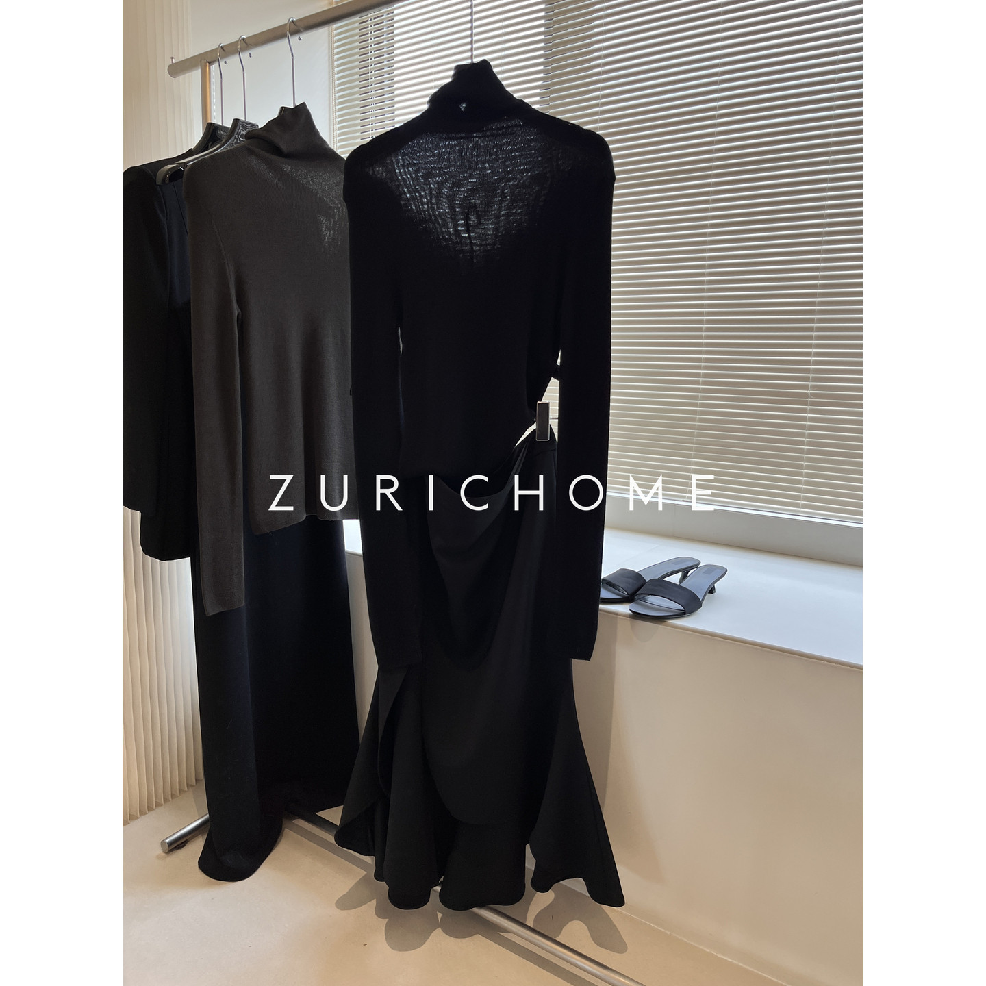ZURICH HOME 优雅大气 婀娜俏皮 黑色不规则下摆羊毛半裙 鱼尾裙
