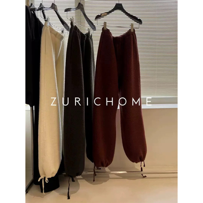 孤ZURICH HOME 萌奶可爱又保暖 圈圈绒肌里感 可爱羊毛束口休闲裤