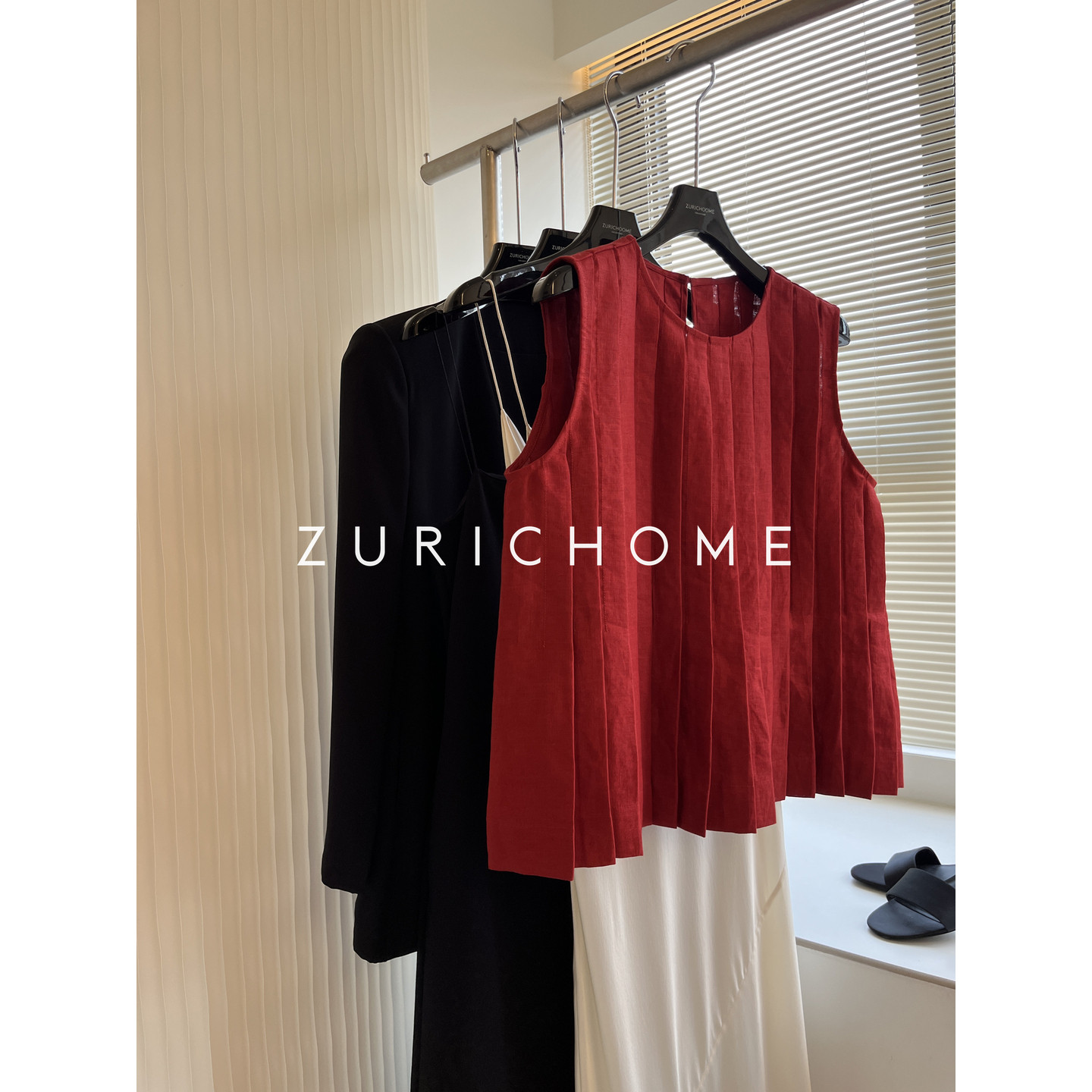 ZURICH HOME 出片儿 重工压褶 褶皱可爱娃娃款红色压褶背心上衣