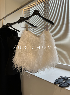 ZURICH HOME 优雅名伶 重工重料 进口鸵鸟毛半裙 白色鸵鸟毛短裙