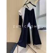 藏蓝色 及简大气 一片式 新色ROW风高智感 立裁进口醋酸空气阔腿裤