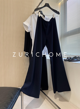 新色ROW风高智感 藏蓝色 及简大气 一片式立裁进口醋酸空气阔腿裤