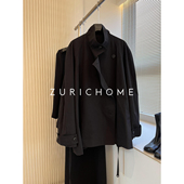 HOME 庸懒随兴大廓型 立领黑色中长款 ZURICH 廓型落肩袖 风衣外套