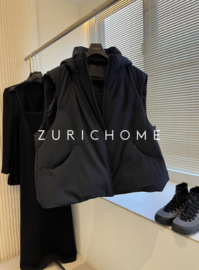ZURICH HOME 泡感萌萌 洋气藏蓝色 白鹅绒填充连帽羽绒马甲背心