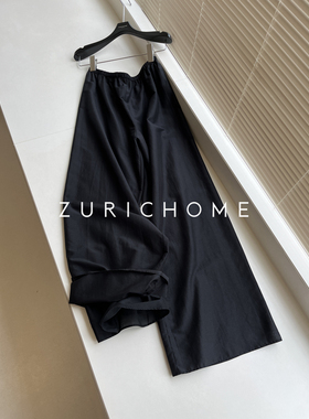 ZURICH HOME ROW风 休闲老钱轻薄双层及简百搭双层黑色丝绵阔腿裤