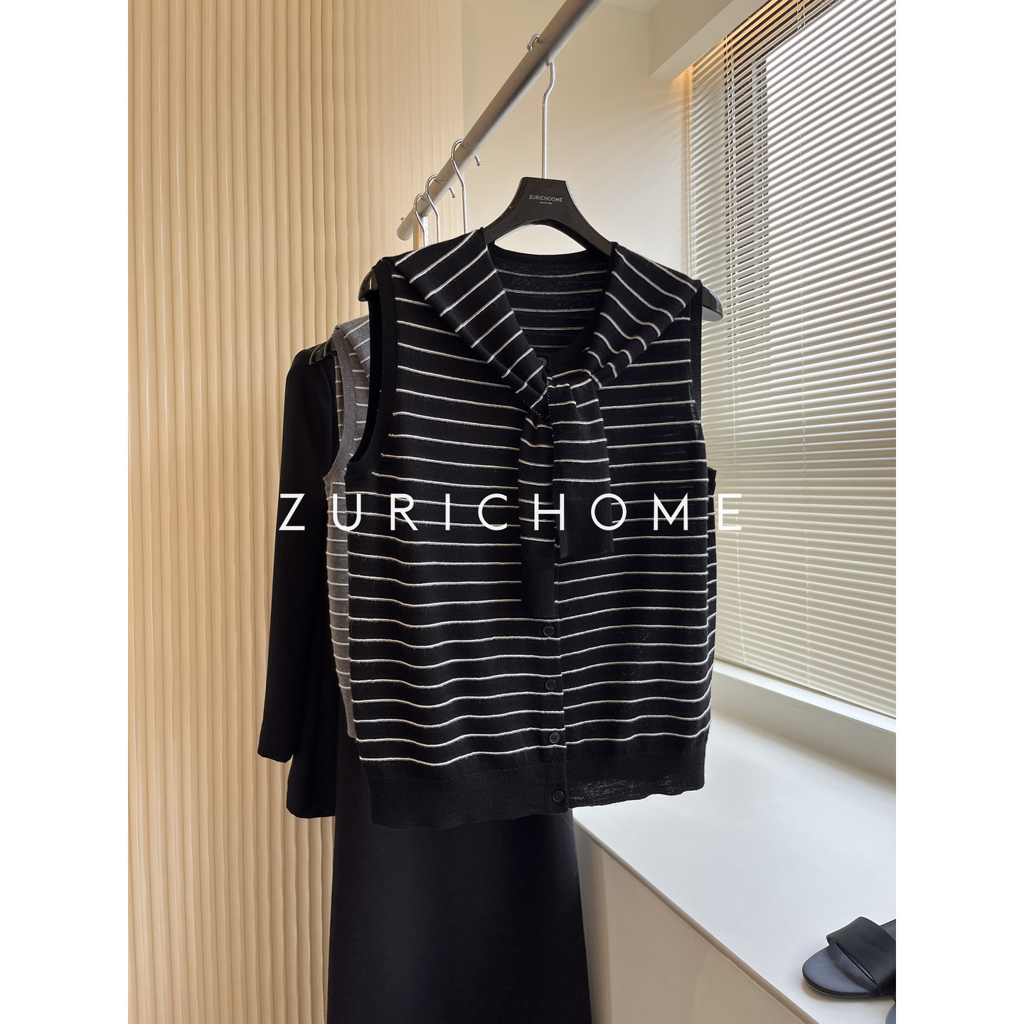 ZURICH HOME 法风条纹 无袖条纹针织背心+针织披肩 披肩背心上衣