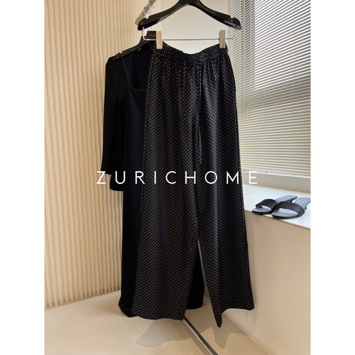 轻薄宽松真丝波点阔腿裤真丝长裤