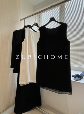 孤ZURICH HOME 百搭 俏皮小黑裙 欧根纱下摆白色黑色无袖连衣裙
