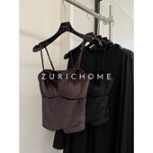 孤ZURICH 含胸垫丝绒美背抹胸吊带背心 一体式 HOME 复古内搭外穿