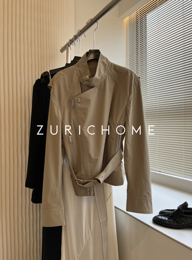 ZURICH HOME 英伦气氛感 重工好版型 百搭卡其色拉链短款风衣外套