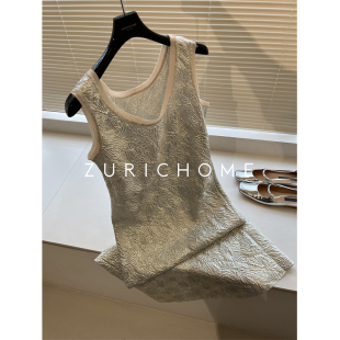 孤 洋气高品重工真丝提花织锦轻盈丝箔浮雕花朵真丝背心裙 春夏款