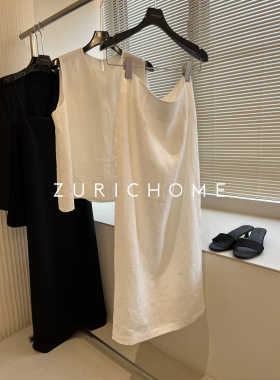 ZURICH HOME 休闲白色亚麻背心+白色亚麻半裙 粉色亚麻背心套装