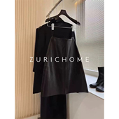 ZURICH 肌里感安可拉红皮半裙 拼接线条 HOME 重工重料港风复古