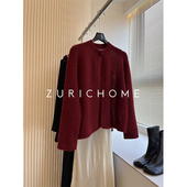 孤红气狠养人 好品重料糯软棉花糖真丝羊绒一粒扣红色开衫 外套