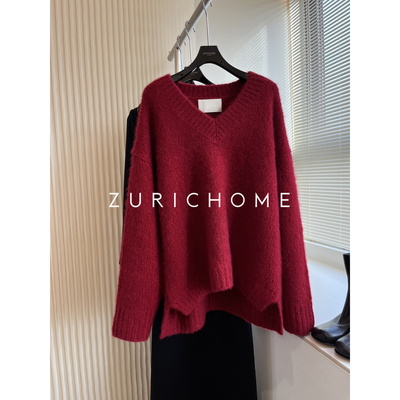 重绒圣诞新年气氛感红色羊绒毛衣