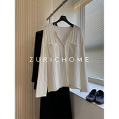 休闲香奶 外套 白色卷边和纸纱V领针织开衫 庸懒高及 温暖干净