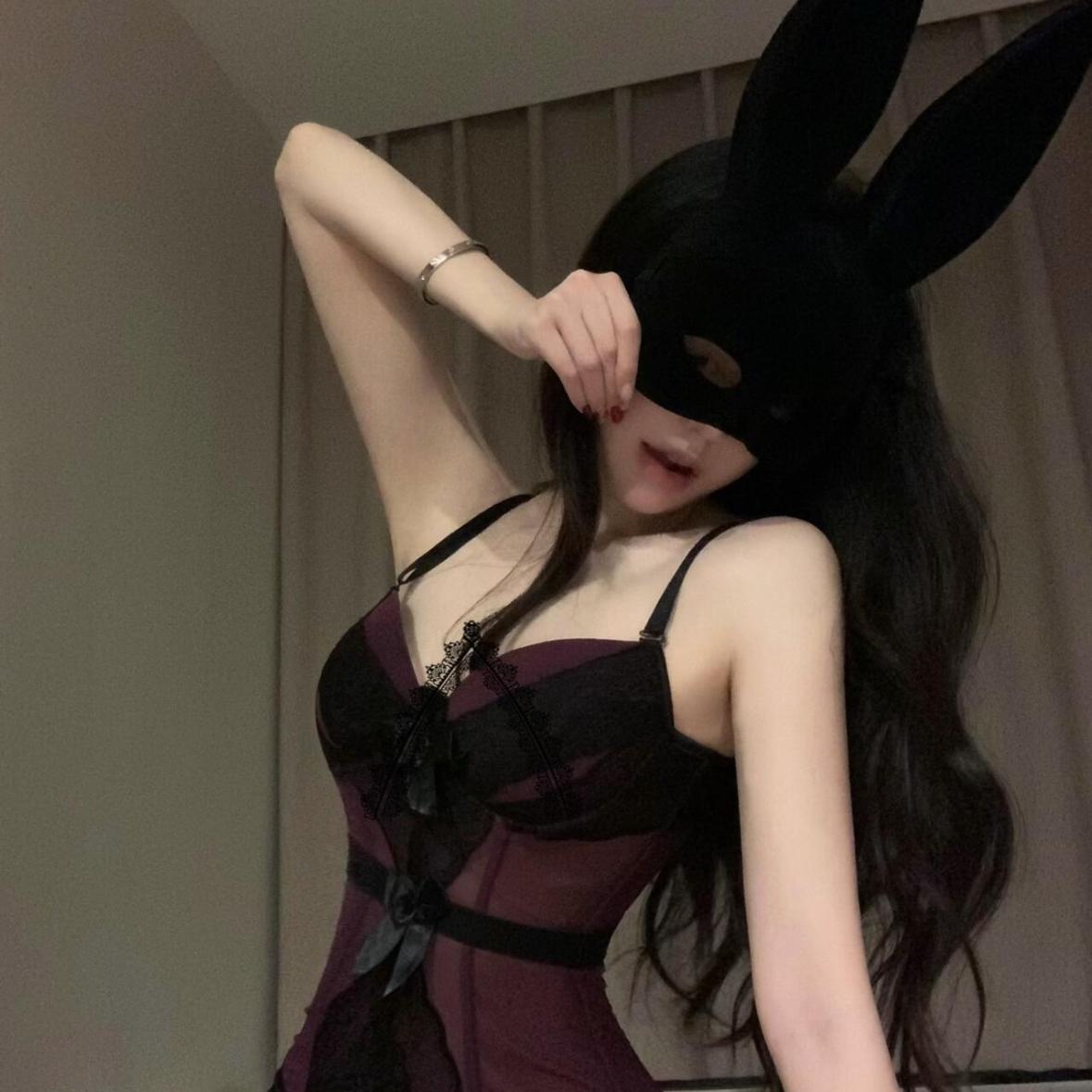 紫色妖姬~性感蕾丝马甲辣妹内搭内衣约会套装舞会半脸兔女郎面罩