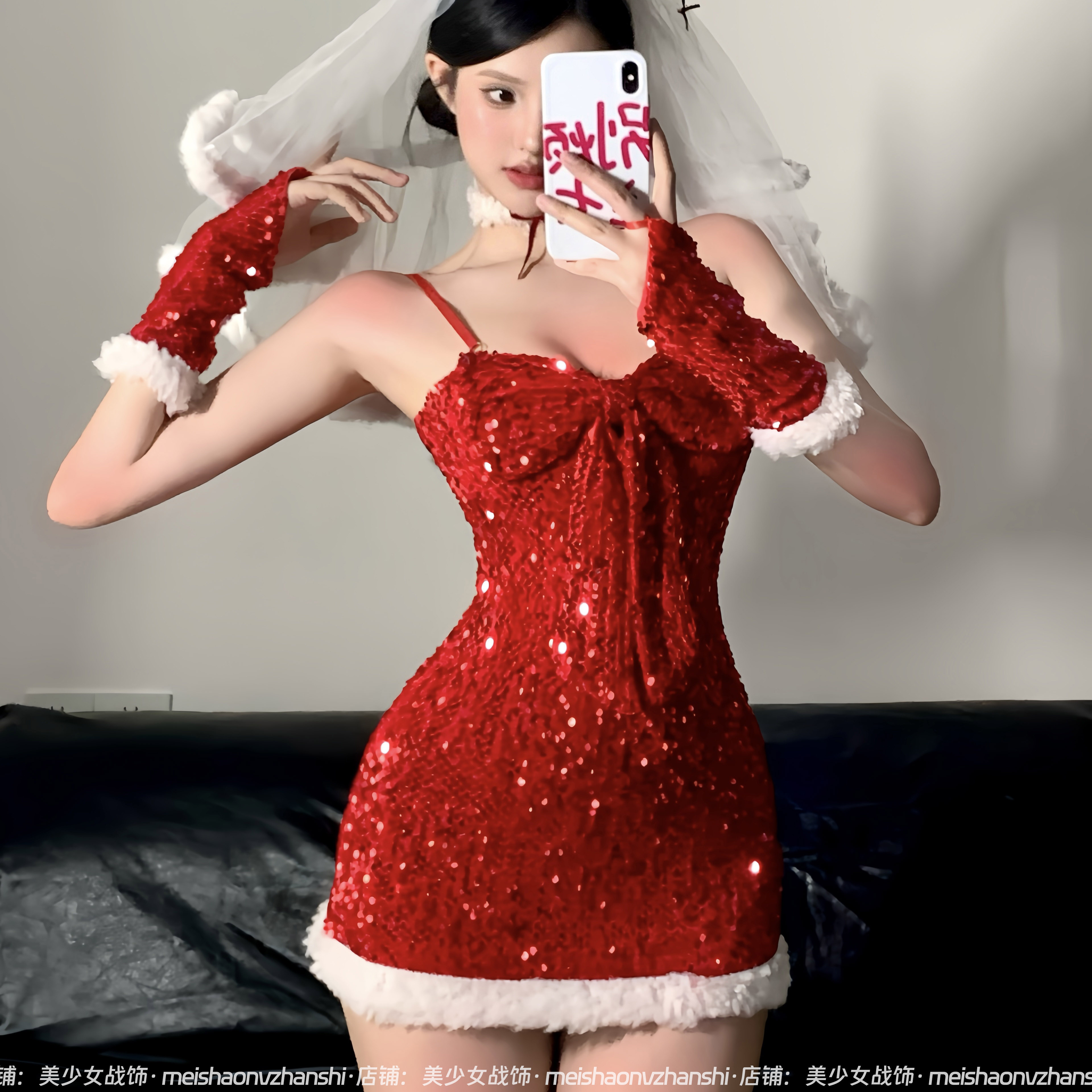 红色礼物超闪亮片圣诞老人服装性感新年战衣套装辣妹制服酒吧舞台