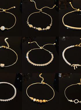 韩国风个性高级珍珠手链女ins小众设计网红时尚气质钛钢手串手饰