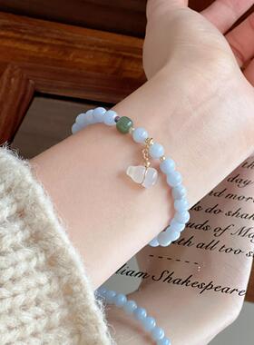 水晶手串海蓝宝手链玉髓葫芦小清新国风气质饰品手链现货