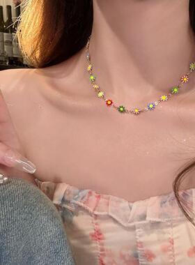 多巴胺彩色雏菊花朵项链女ins小众设计锁骨链气质百搭颈链