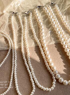 元宝扣珍珠项链女法师复古巴洛克珍珠锁骨链百搭超仙气质颈链