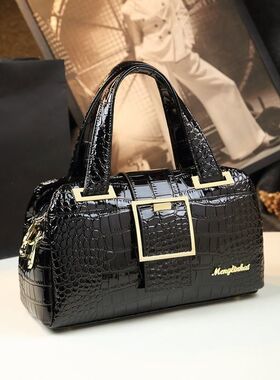 2025新款鳄鱼纹大气时尚中年妈妈包包真皮单肩斜挎包高级感手提