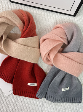 100%澳洲羊毛针织围巾女2025秋冬季新款百搭保暖渐变羊绒学生围脖