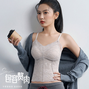 法式云柔蕾丝吊带背心一体杯按摩颗粒立体有型百搭无钢圈吊带背心