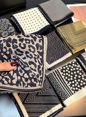 丝绵！【艺术流浪】中古黑白桑蚕丝有机棉围巾丝巾女士百搭小方巾