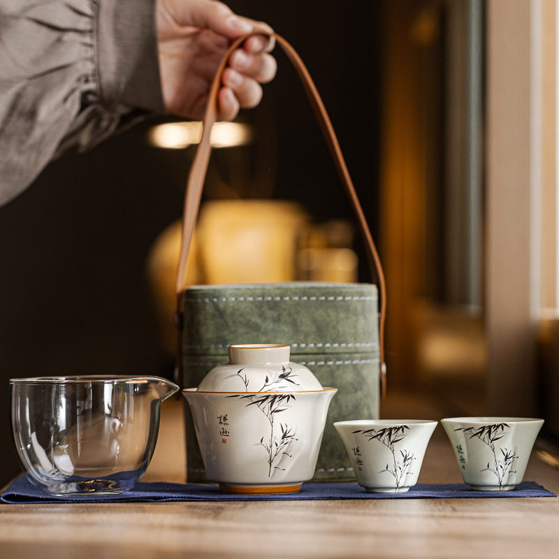 草木灰水墨君竹旅行快客杯便携式茶具陶瓷随身户外泡茶伴手礼,餐饮具,旅行茶具,淘宝优惠券,粉丝福利购,淘宝优惠卷