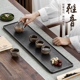 天然整块乌金石头茶盘大号家用干泡简约泡茶台石制板茶桌茶托