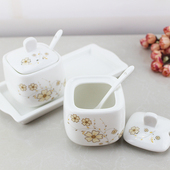 方型带盖调味瓶罐盐罐餐馆辣椒罐佐料盒 厨房用品陶瓷调料瓶 包邮