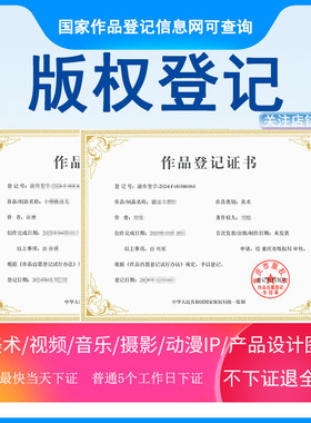 版权登记甘肃版权加急一天美术作品申请IP形象图文字logo设计