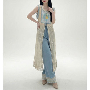 2026年春夏季新款针织长比甲裤子田园风通勤可穿清新显瘦两件套装